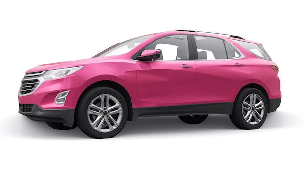 Pink midsize city SUV for a family on a white background 3d rendering