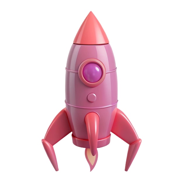 a pink model of a pink rocket with a purple lens