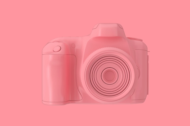 Pink Modern Digital Photo Camera in Duotone Style on a pink background. 3d Rendering