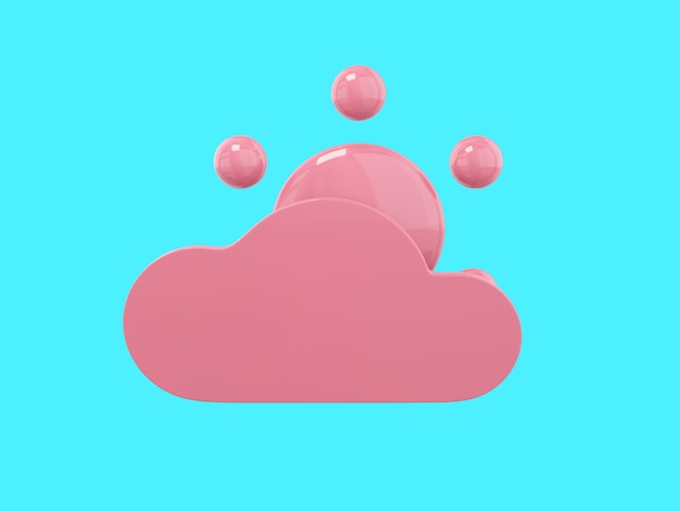 Pink mono color cartoon sun behind cloud front view on blue solid background Minimalistic design object 3d rendering icon ui ux interface element