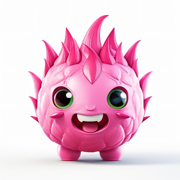 a pink monster with green eyes and a pink dragon face