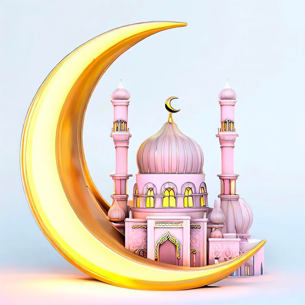 A pink moon and a crescent moon with the word ramadan on it.