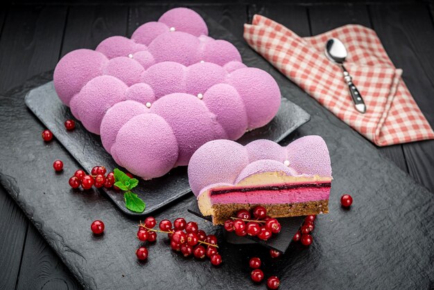 Pink mousse cake with cloud berries