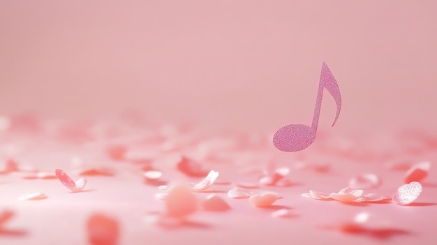 Pink music note on a pink background with scattered petals