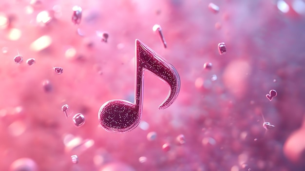 Pink music note symbol on a sparkling pink background