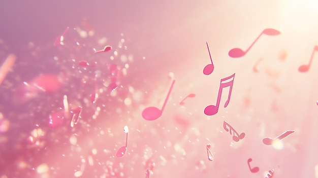 Pink musical notes dance in a soft glowing light