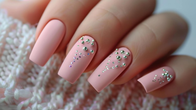 Pink Nail Design With Rhinestones