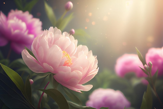 Pink Natural Peony Flower Summer Background Generative AI