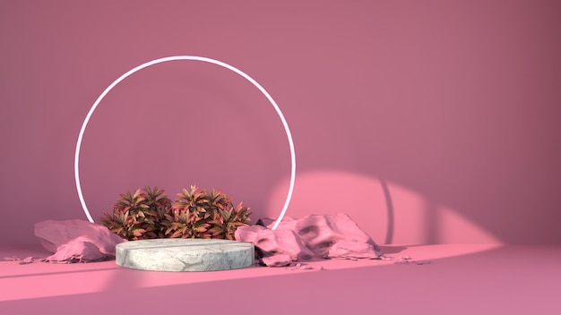 pink natural podium product mockup 3d rendering