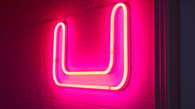 Pink neon lamp on a white wall