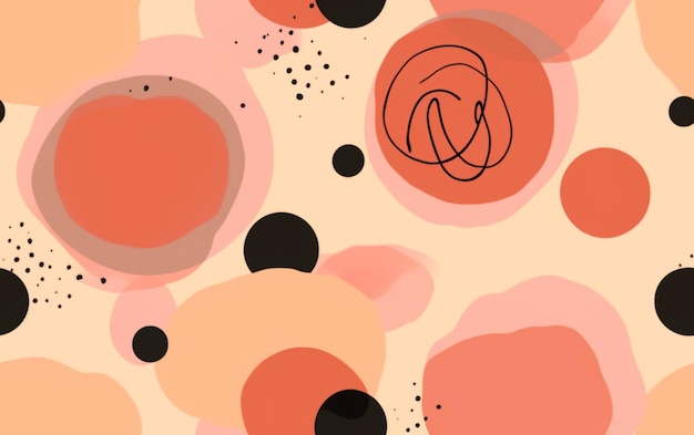 A pink and orange background with circles and dots.