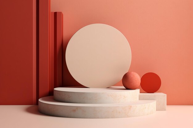 A pink and orange background with a round circle and a red circle.