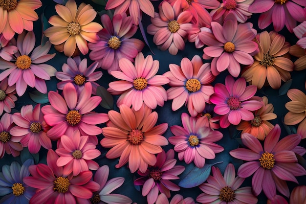 Photo pink and orange flower bouquet on dark blue background