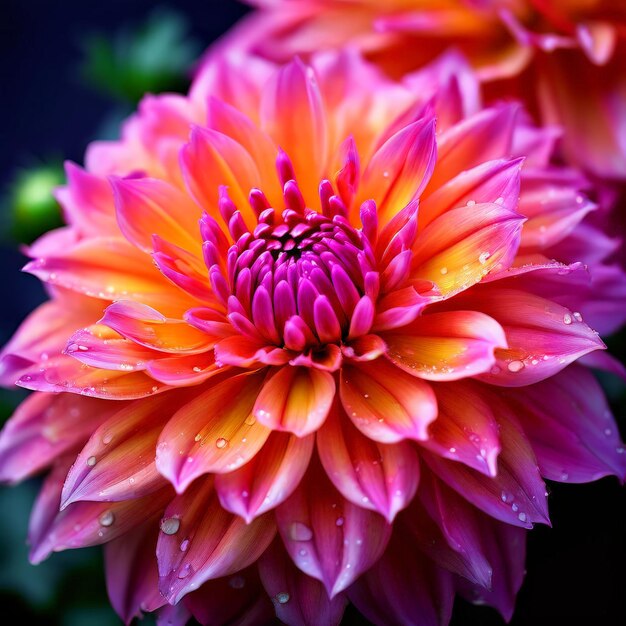 a pink and orange flower with water drops on it