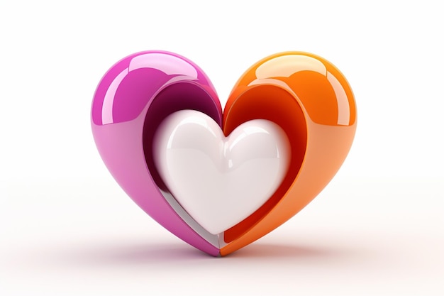 Pink and orange love word with hearts on a white background