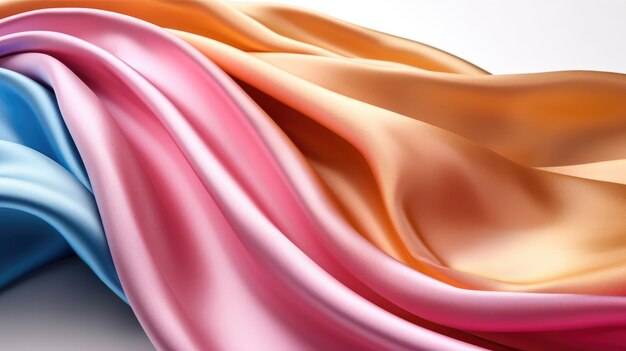 Pink and orange silk fabric with a white background.