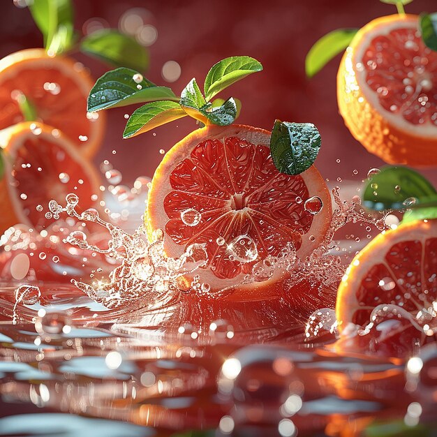 Pink and Orange Water with Cut Oranges and Green Leaves Floating