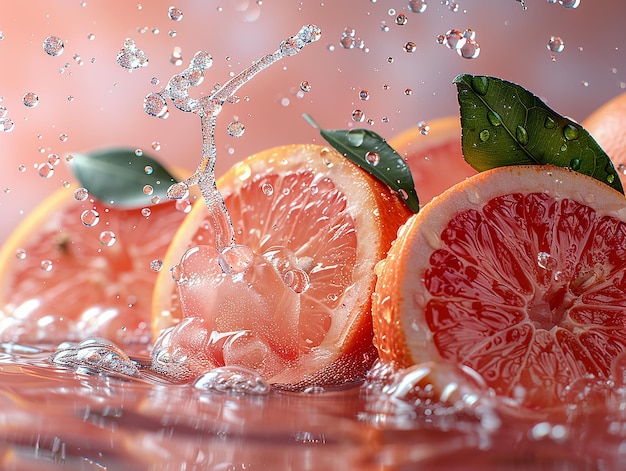 Pink and Orange Water with Cut Oranges and Green Leaves Floating