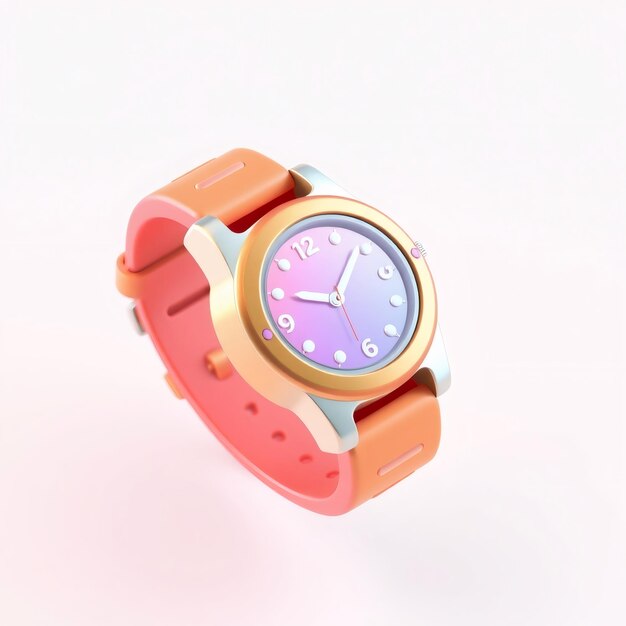 Photo pink and orange wristwatch with a white face and hands