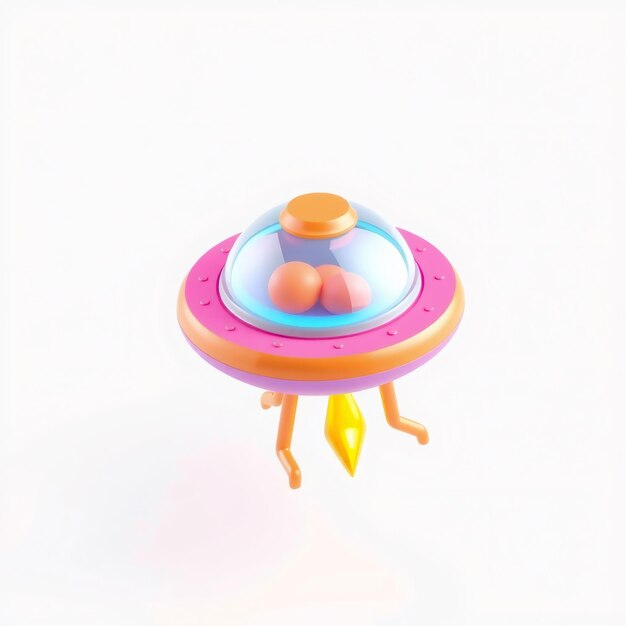 Photo a pink orange and yellow cartoon ufo with three orange spheres inside