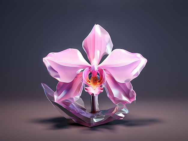 Photo pink orchid with crystal base 3d render