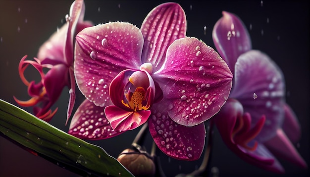 A pink orchid with water drops on it