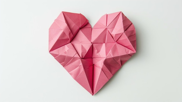 Photo pink origami heart on white background