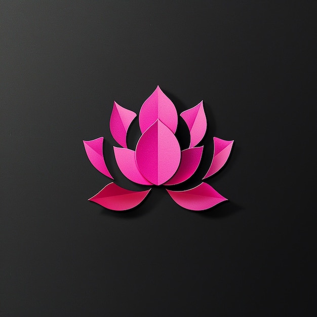 A pink origami lotus logo on a black background in a simple paper cutout style