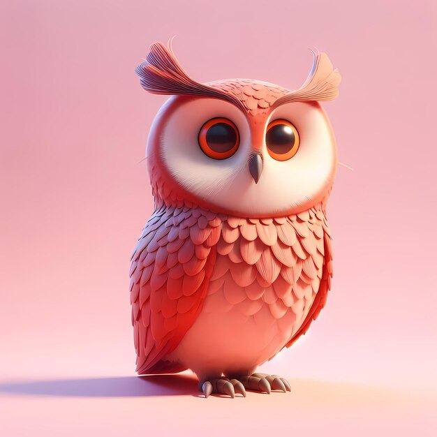 a pink owl with big eyes and a pink background