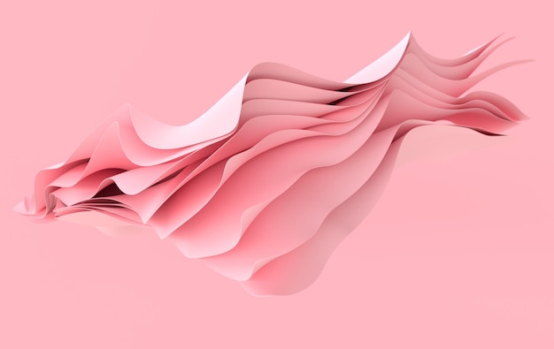 Pink paper or cotton fabric 3d rendering background with waves and curves Dynamic wallpaper