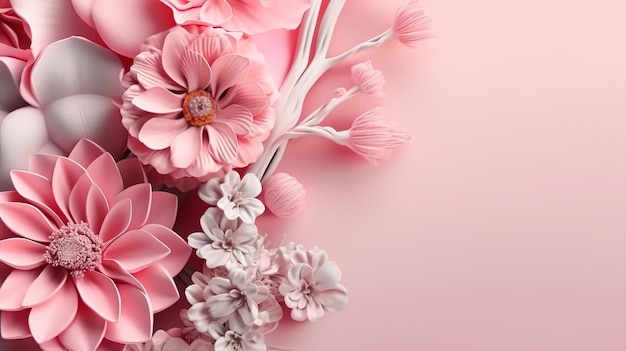 Pink paper flowers on a pink background