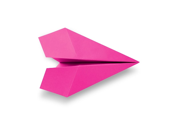 Pink paper plane origami isolated on a white background