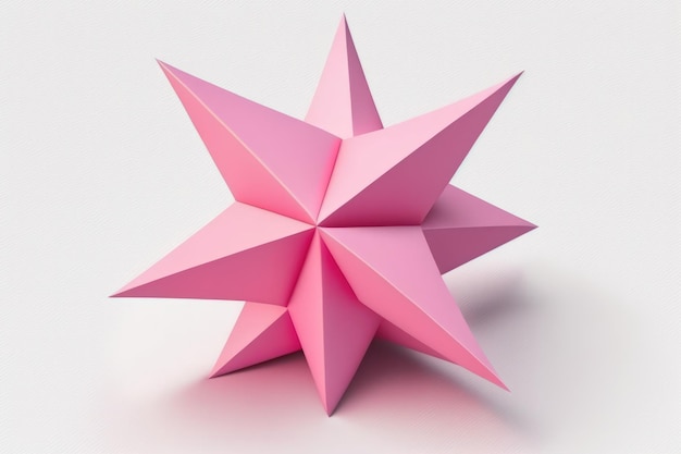 Pink paper star origami isolated on a blank white background