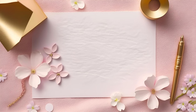 Pink paper with a white sheet of paper with a gift in it