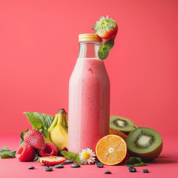 Pink Paradise A Vibrant Smoothie Surrounded by Fresh Fruits