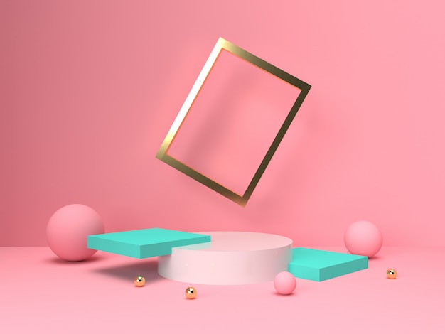 Pink pastel product stand on background. abstract minimal geometry concept