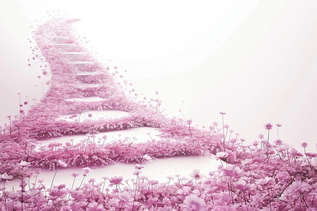 Photo a pink path with flowers on it and the word step on the bottom