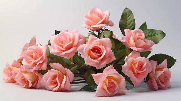 Pink Peach Roses white background