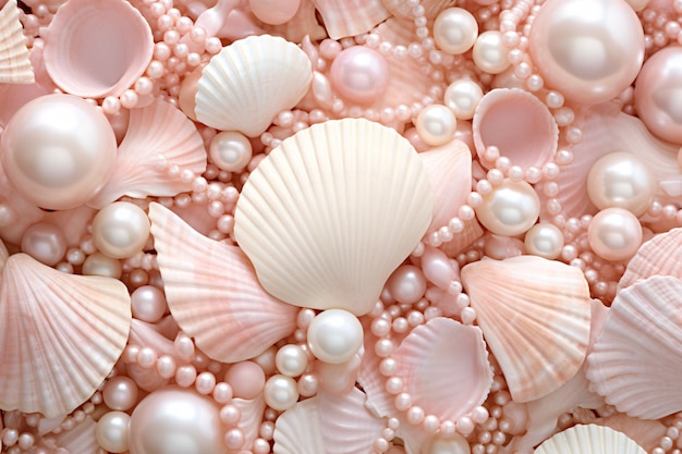 Photo pink pearls and seashells background pink pearls and seashells wallpaper pink pearls background light pink seashells wallpaper ai generative