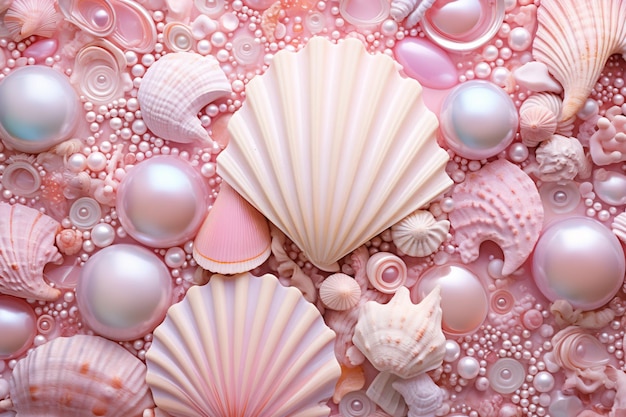 Photo pink pearls and seashells background pink pearls and seashells wallpaper pink pearls background light pink seashells wallpaper ai generative