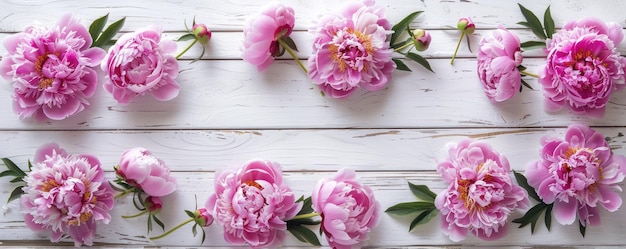 Photo pink peonies on white wood