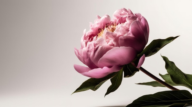 Photo a pink peony flower with a white background