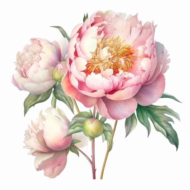 A pink peony with a green leaf on it