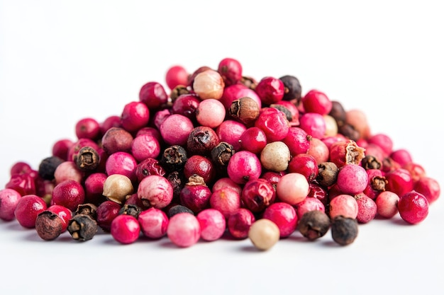 Photo pink pepper a heap of natural pink peppercorns isolated on white background