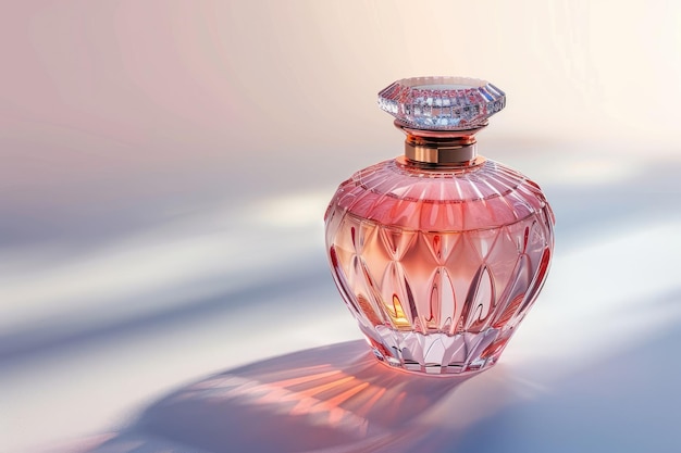 a pink perfume bottle with a diamond on the top