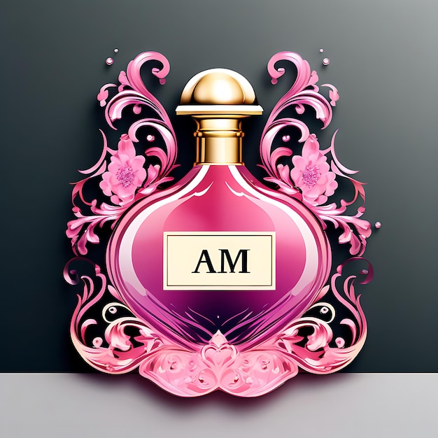 Photo a pink perfume bottle with the word am on the top