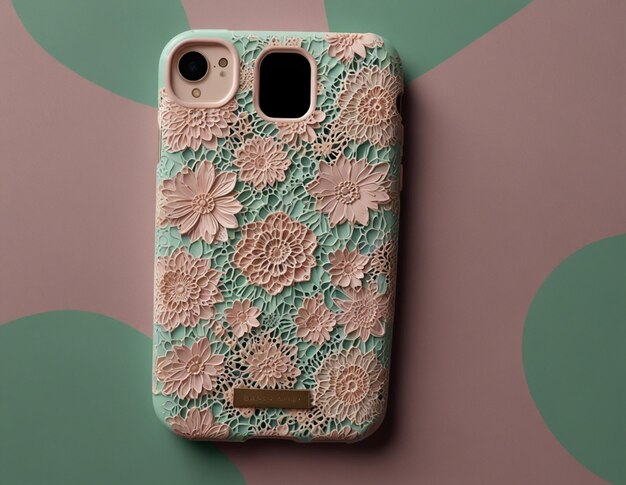 Photo a pink phone case with a floral pattern on it