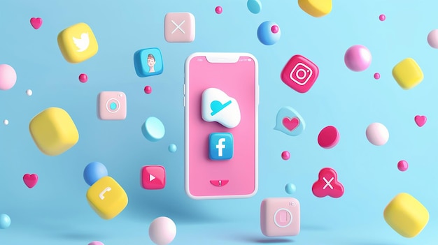 a pink phone with the facebook logo on it