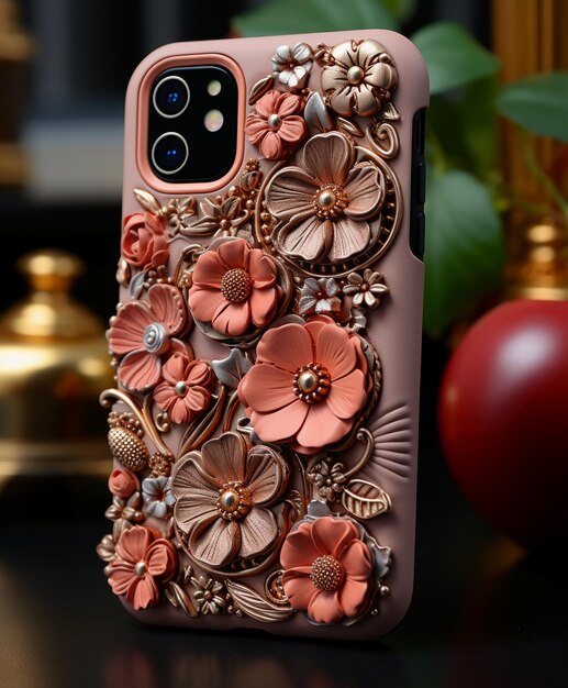 Photo a pink phone with flowers on it is covered in pink flowers