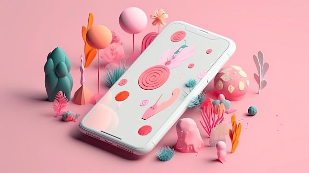 A pink phone with a pink background and a pink background with a pink design and a pink background with a pink design.